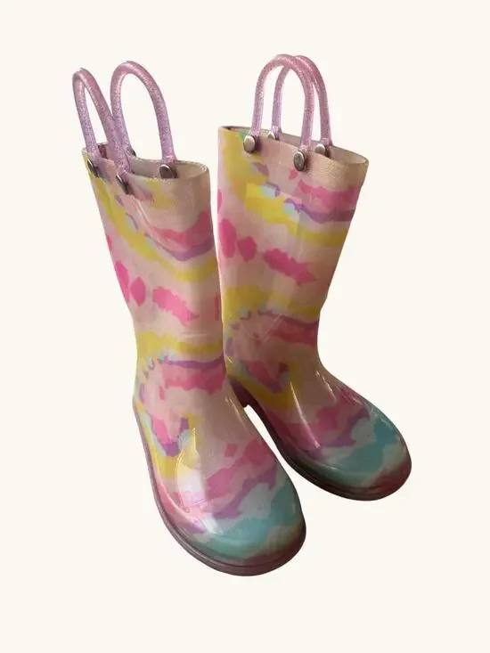 Western Chief Light Up Rain Boots Tie Dye Glitter Pink Toddler Size 8
