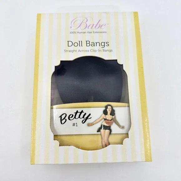 Babe 100% Human Hair Extension Doll Straight Across Clip In Bangs Betty 1 Black