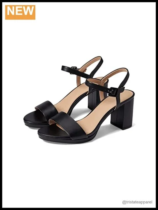 Rockport Tabitha Two-Strap Heeled Sandal Leather Ankle Strap Block Heel