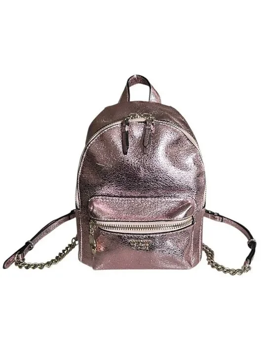 Victoria's Secret Pink Metallic Crackle Mini City Backpack Bling Chain Accent