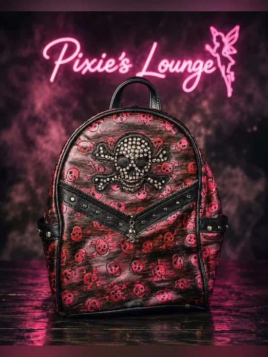 Pink 3D Skull Studded Backpack