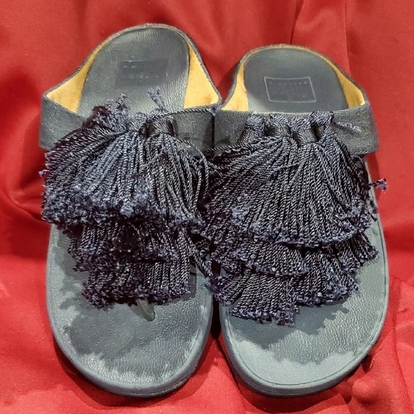 Fitflop Blue Sandals with Suede Finish and Fringe Detail