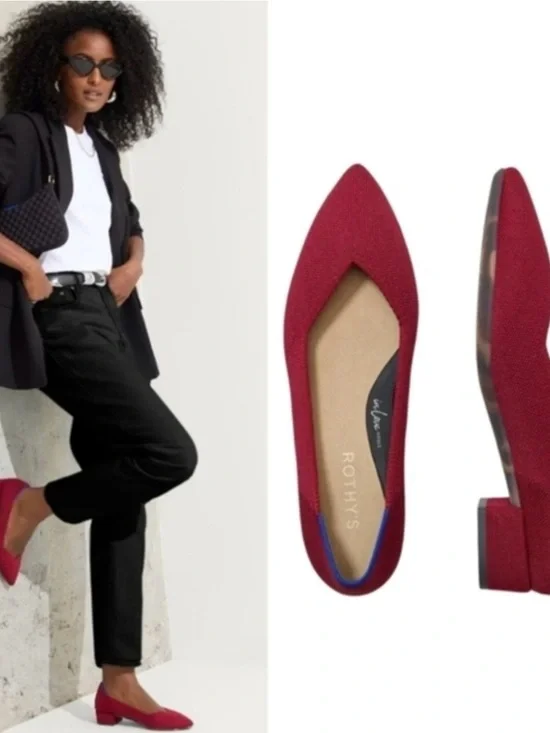 Rothy's The High Pumps Autumn Red Pointed Toe Knit Shoes size 7