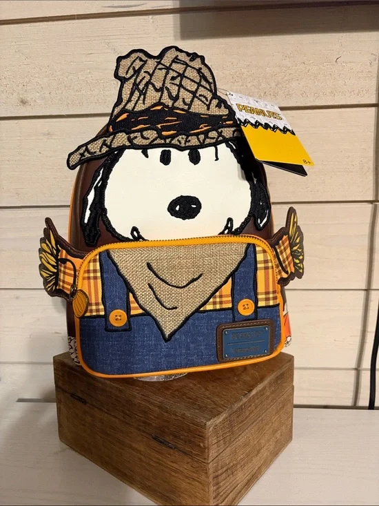 Loungefly Peanuts Snoopy Scarecrow Mini Backpack in White, Brown & Orange