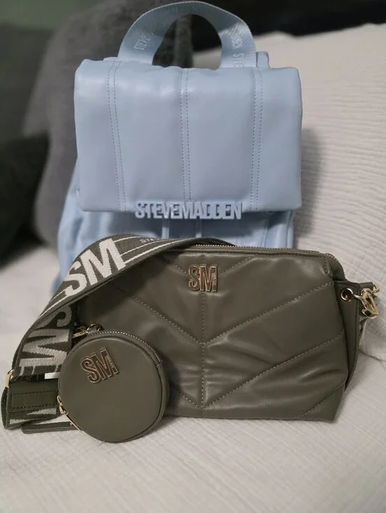 Steve Madden Bundle Olive Quilted Crossbody Bag And Baby Blue Book Bag