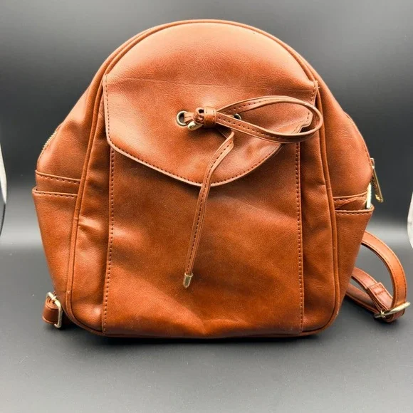 Coofit Backpack Bag Womens Brown Leather‎ Top Carry Handle Adjustable Straps