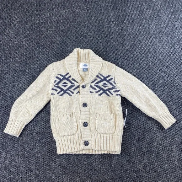 Old Navy Toddler Boys Shaw Grandpa Core Cardigan Sweater 18-24M Cream Geometric