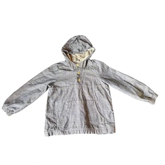 Old Navy Boys 5T Blue Chambray Pullover Hoodie Henley Kangaroo Pocket‎ Top
