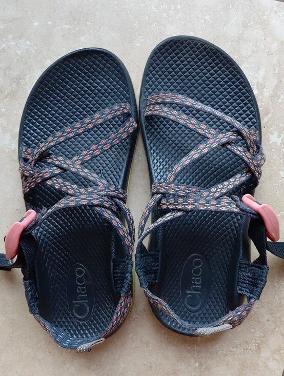 Chaco Navy Blue Sandals with Pink Accent