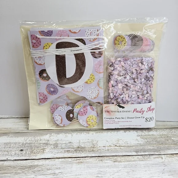 Donut Grow Up Party Decorations Set with Cupcake Toppers and Banners