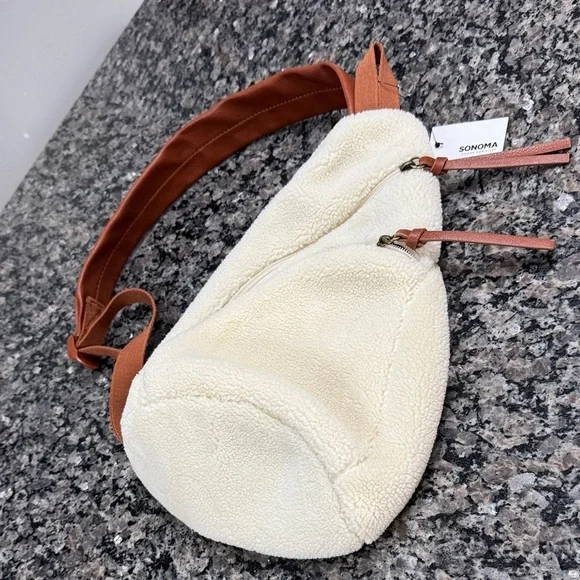 Sonoma Sherpa Cream and Brown Women's sling bag NWT