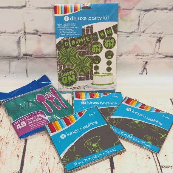 Game On Themed Deluxe Party Kit with‎ Napkins (3 packs) and Plastic Cutlery NWT