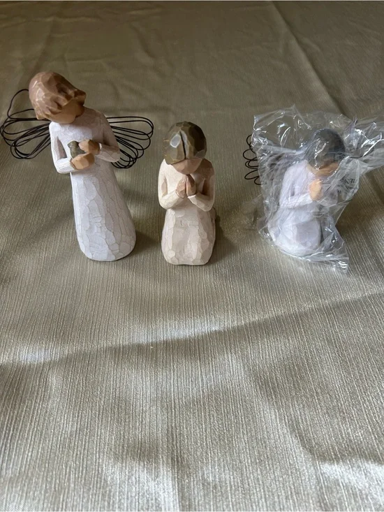 Wooden Angel Figurine Set - Natural and White