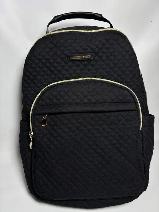 Light Flight Black Quilted Backpack Gold Zipper Travel School Bag