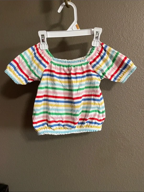 Girls' Off-Shoulder Rainbow Stripe Top - Multicolor