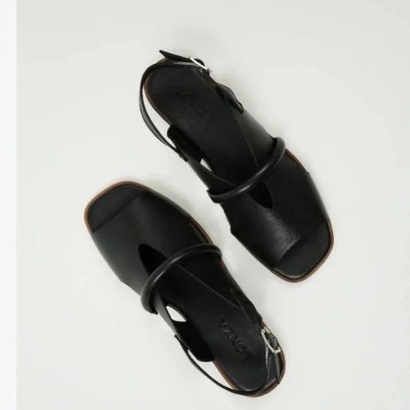 Lonza Bergen Black Leather Square Toe Slingback Sandals Women Size 39 EU