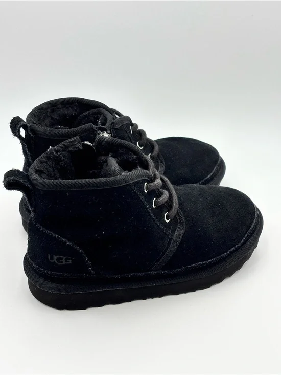 UGG Kids Black Suede Lace-Up Ankle Boots with Fleece Lining Size 12 Toddler