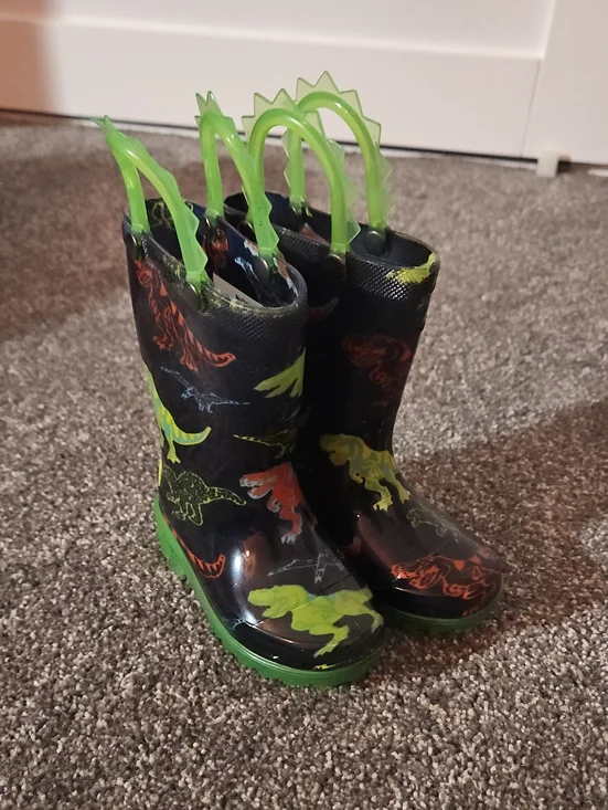 Western Chief Kids Dinosaur Rain Boots - Black, Green, Orange
