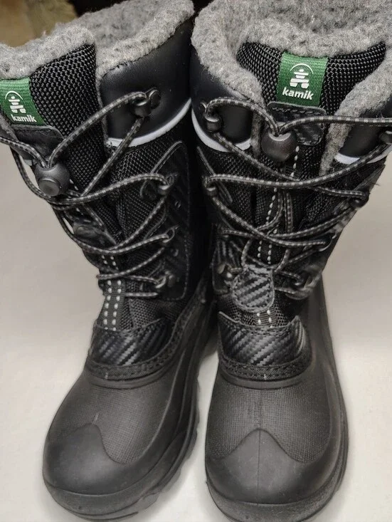 Kamik Black Kids Insulated Snow Boots with Grey Fleece Collar Size 2