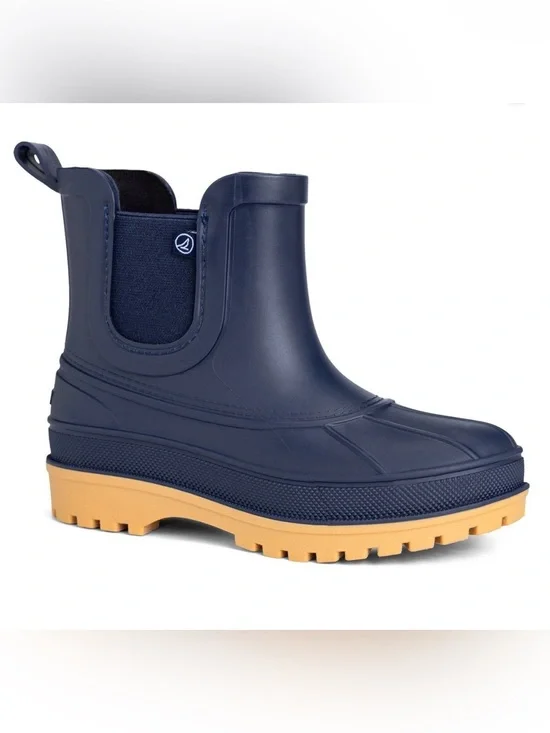 New Sperry Kids Navy Blue Rain Boots with Tan Sole - Size 12