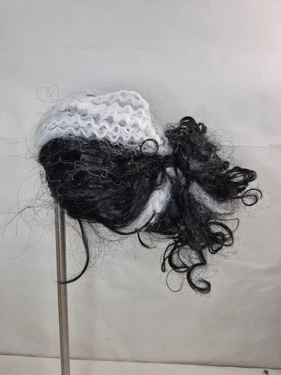 Adult Black and White Center Skunk Stripe Halloween Costume Wig