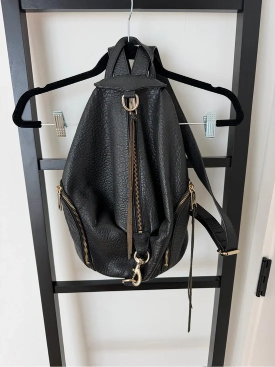 Rebecca Minkoff Black Pebbled Leather Backpack with Gold Hardware Julian Style