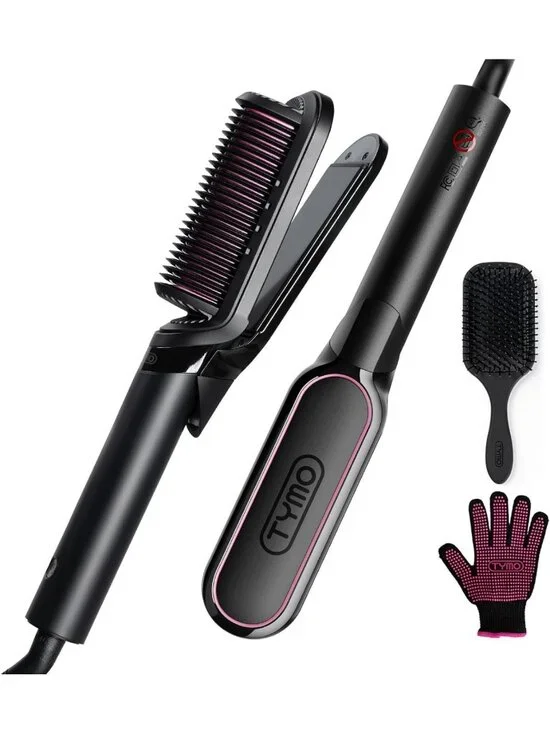 2-in-1 Hair Straightener Brush & Hot Comb, Ceramic, 200M Ions, Fast Styling Tool