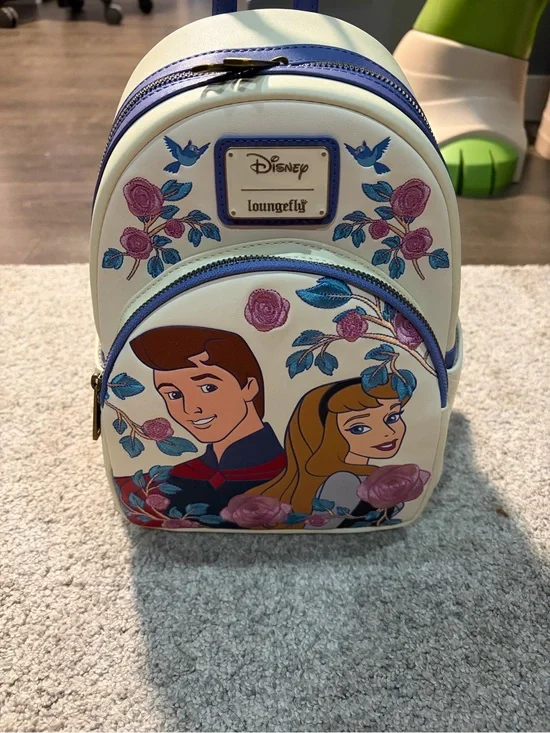 Loungefly Cream Mini Backpack with Pink & Blue Floral Accents