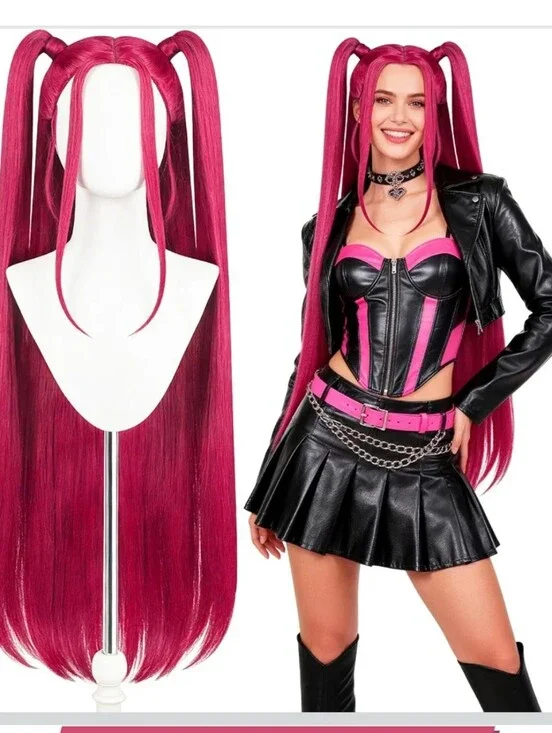 Pink Long Pigtail Wig Costume Accessory for Kids