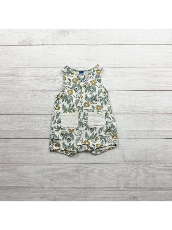 Old Navy Baby Sleeveless Jungle Print Romper Linen Blend Fabric 12-18 Months
