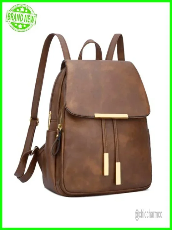 Faux Leather Fashion Backpack Purse with Adjustable Straps and Pockets