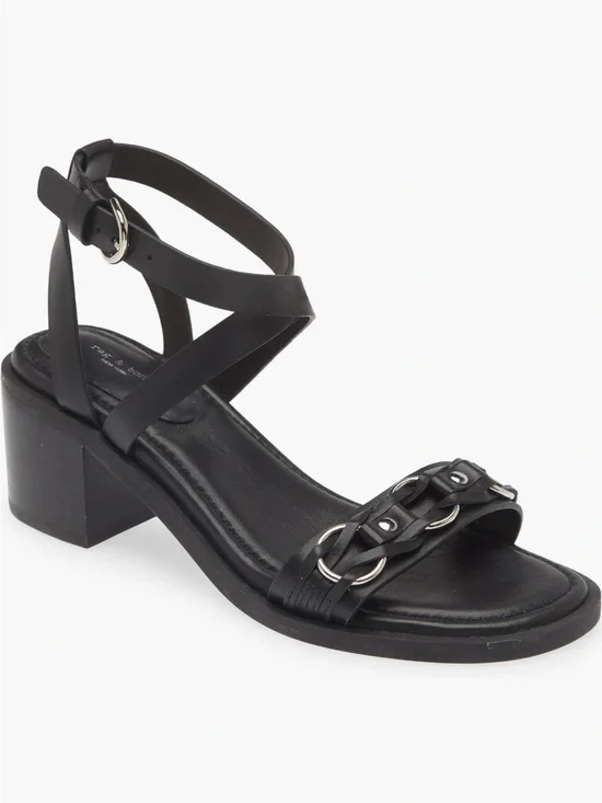 RAG & BONE Geo Chain Leather Ankle Wrap Block Heeled Sandal