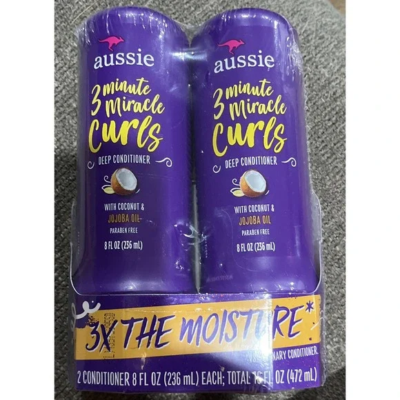 2 Pack - Aussie 3 Minute Miracle Curls Deep Conditioner - Coconut Jojoba 8oz