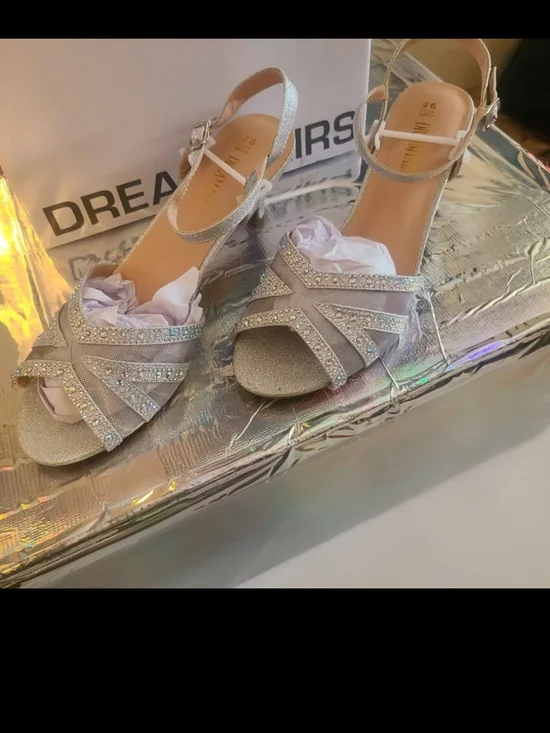 Dream Pairs Silver Glitter Rhinestone Cross-Strap Dress Sandals
