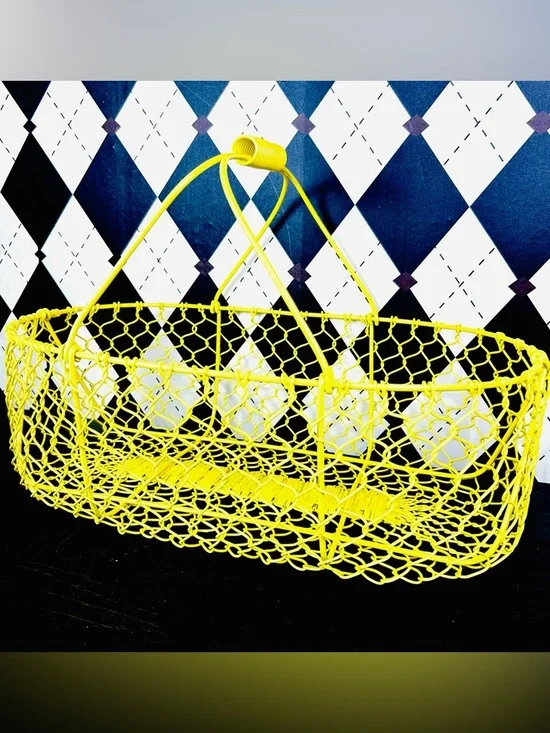 Large 17” Yellow Wire Basket Farmhouse Produce Storage Retro Cottage Lemon‎