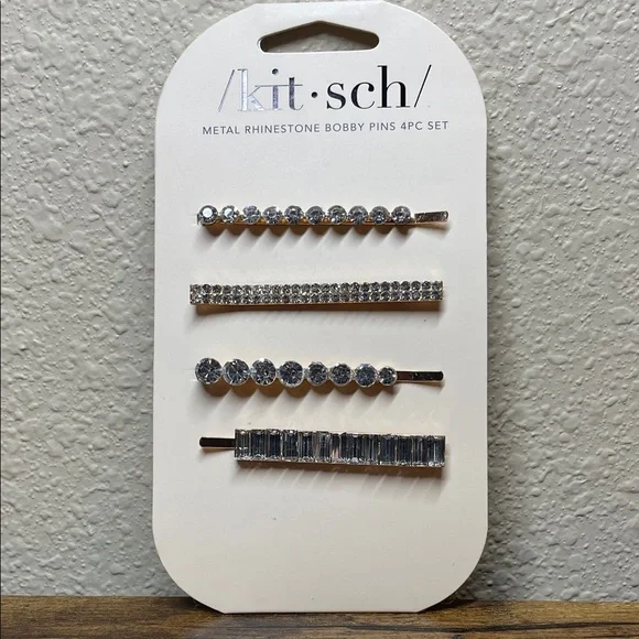 Kitsch Gold Rhinestone Bobby Pins 4 Piece Hair Accessory Set