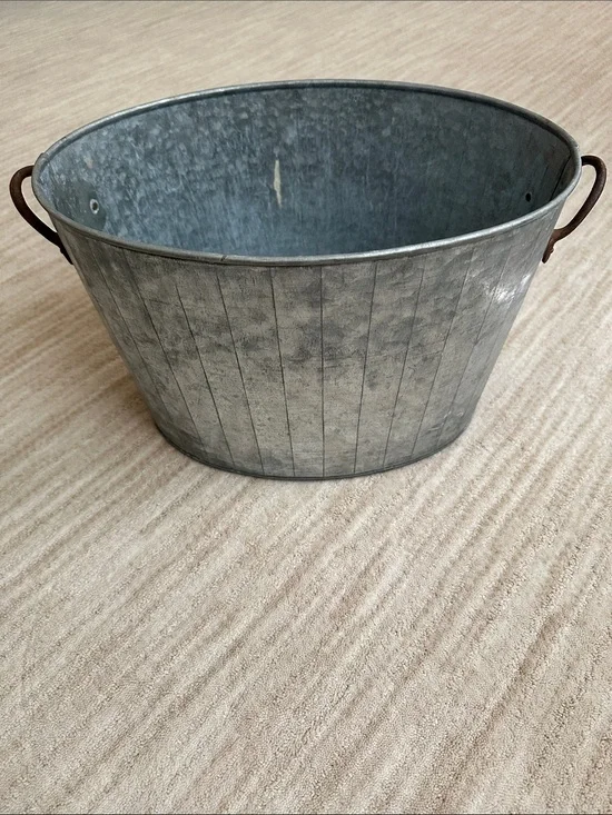 Crate & Barrel Beverage Tub Fluted Galvanized Metal Rustic Cooler Oval