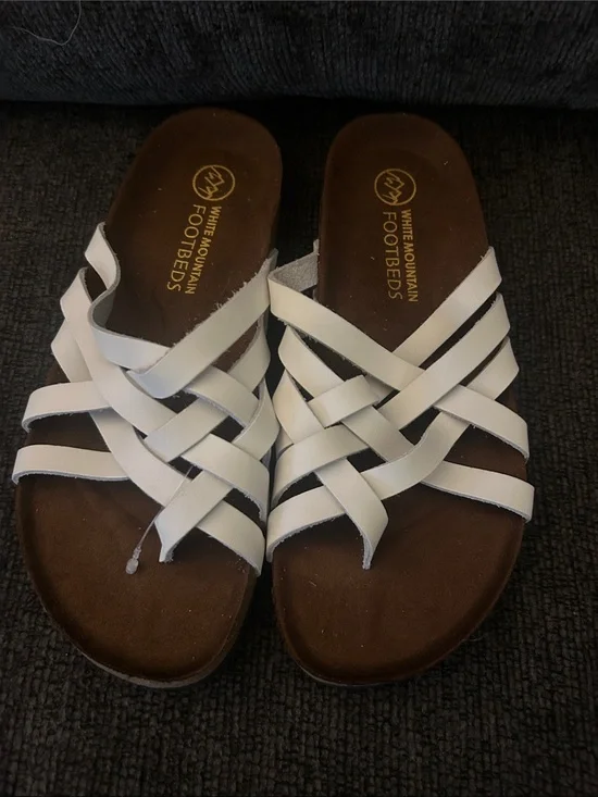 White Mountain White Woven Slide Sandals