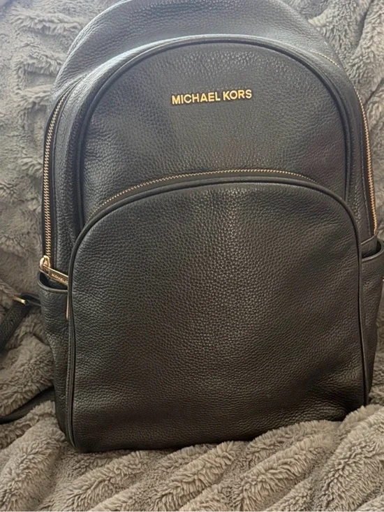 Michael Kors Black Pebbled Leather Backpack with Gold Hardware