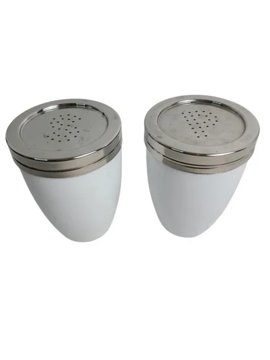 Crate And Barrel White and Silver Salt & Pepper Shaker Set - Home Accents