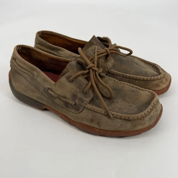 Twisted‎ X Mens Brown Distressed Leather Driving Loafers Boat Shoes 11.5 M