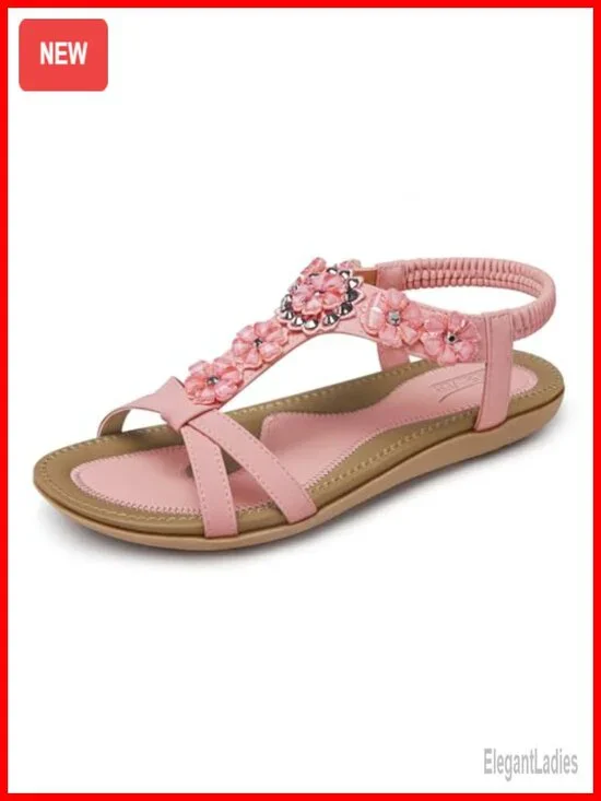 SHIBEVER Dressy Flat Sandals Arch Support Slip-On Bohemian Open Toe Comfort