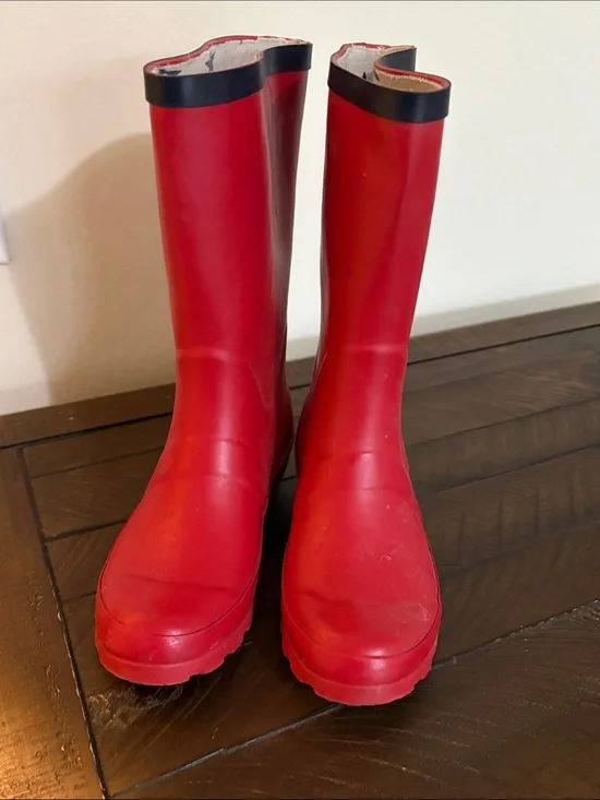 Mini Boden Red Rain Boots with Black Trim