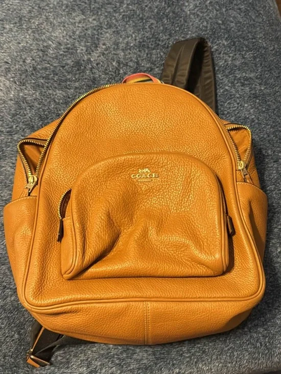Coach Tan Leather Backpack - Signature Pebbled Leather
