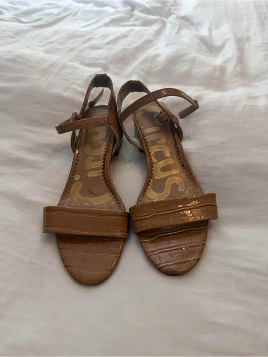 Circus by Sam Edelman Tan Croc-Embossed Ankle-Strap Sandals