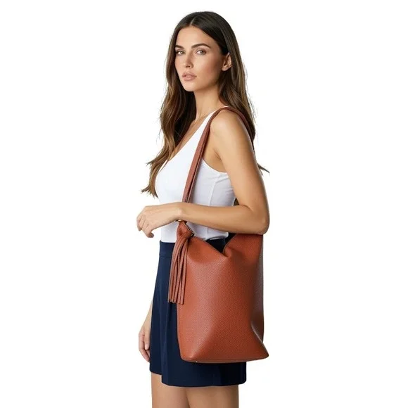 HOBO Merrin Convertible Backpack Shoulder Bag‎ Cinnamon Pebbled Leather Tassel