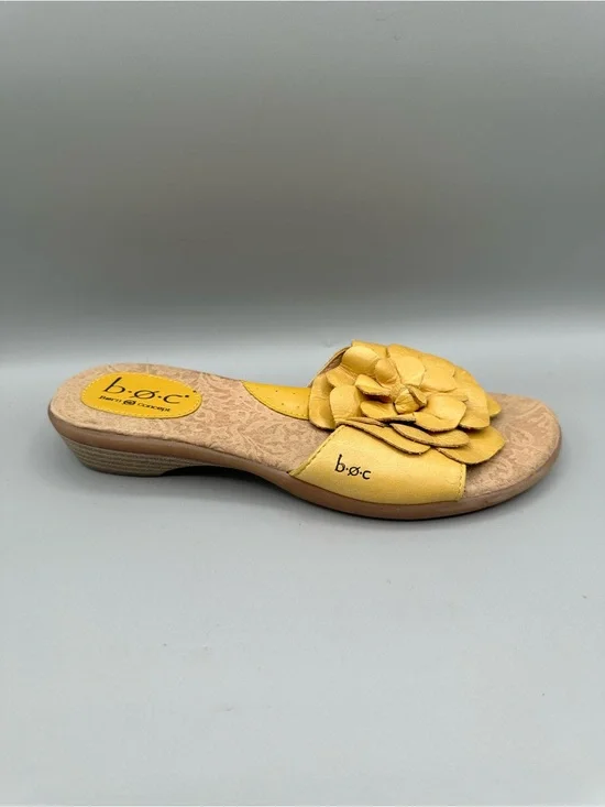 BOC Born Concept Leather Flower Slide Sandal Boho-Chic Women 7 Vibrant Mustard