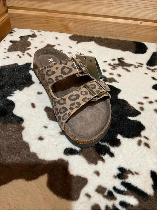 Roper Leopard Print Double-Buckle Slide Sandal - Brown