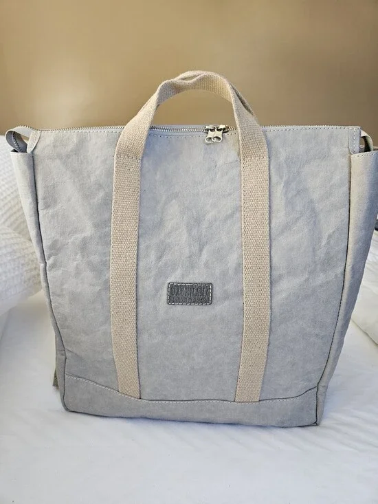 UASHMAMA Convertible Tote Backpack | Italian Washable Paper Bag | Neutral Taupe