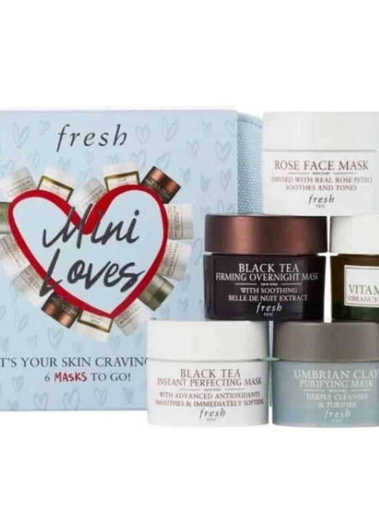 fresh Mini Loves Light Blue Travel Pouch with 6 Skincare Masks